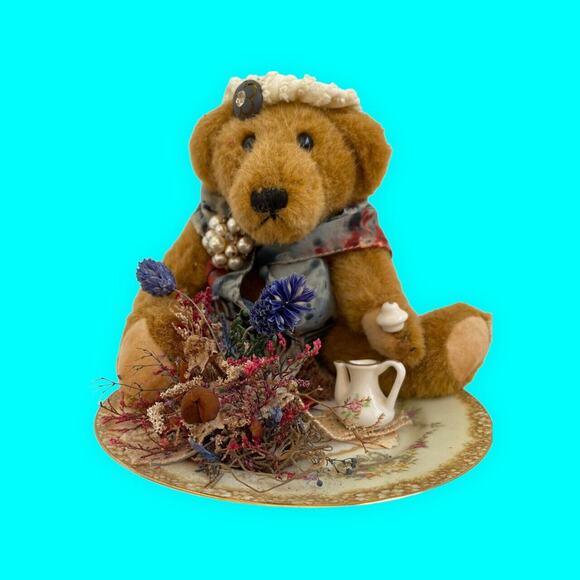 Vintage Teddy Bear Centerpiece Table Decoration Bear on Noritake Saucer - Picture 2 of 9